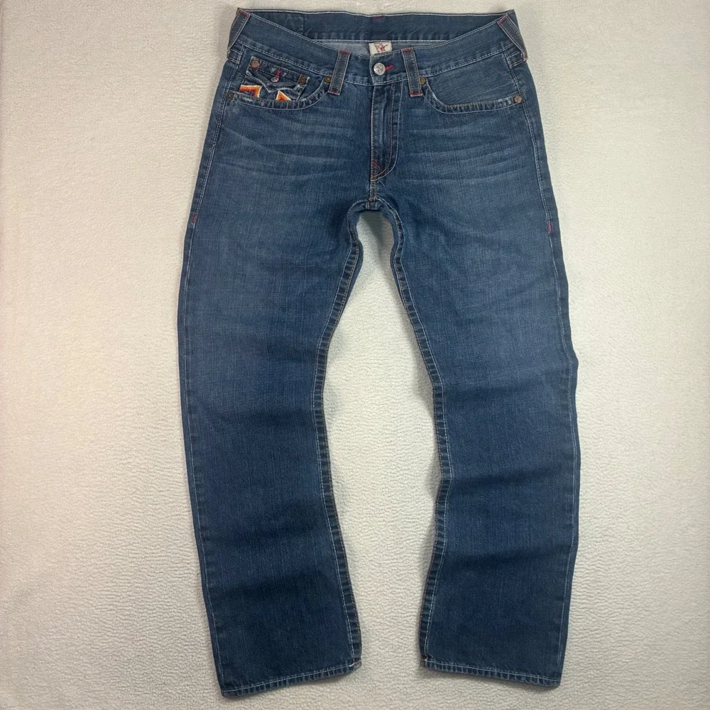Vintage True Religion Baggy Jeans Men 36x34 Blue Embroidered Loose Straight USA